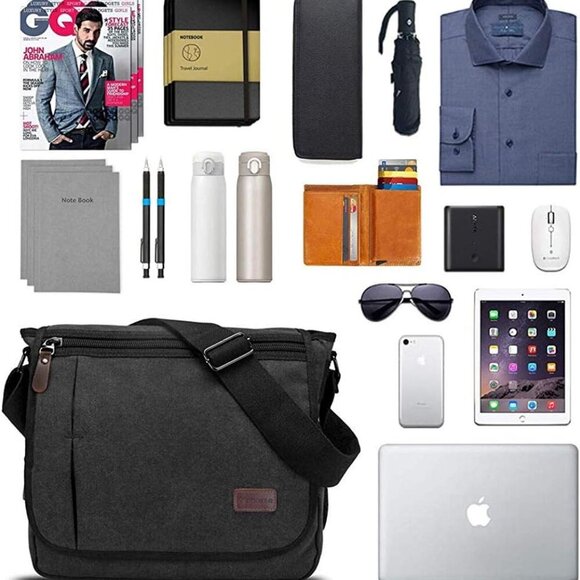 Messenger Bag for Men, 13 Inches Laptop Satchel Bags, Canvas Shoulder Bag with B - Picture 5 of 7